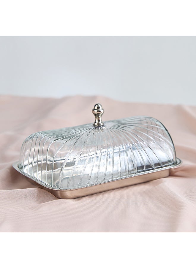 Home Box Glass Butter Dish with Silver Lid - Image 2